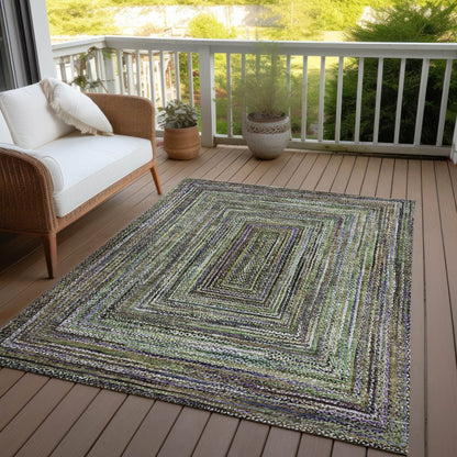 5' X 8' Olive Green Lavender And Fern Green Geometric Washable Indoor Outdoor Area Rug HomeRoots