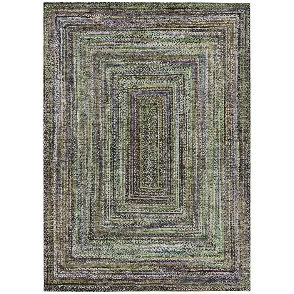 5' X 8' Olive Green Lavender And Fern Green Geometric Washable Indoor Outdoor Area Rug HomeRoots