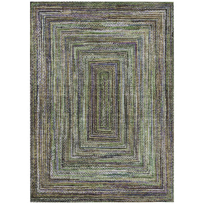 5' X 8' Olive Green Lavender And Fern Green Geometric Washable Indoor Outdoor Area Rug HomeRoots