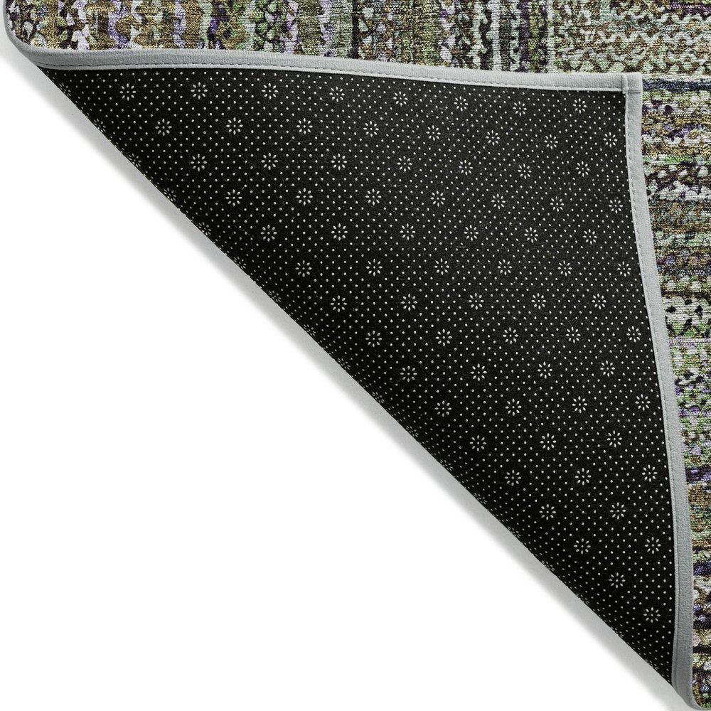 5' X 8' Olive Green Lavender And Fern Green Geometric Washable Indoor Outdoor Area Rug — view 11