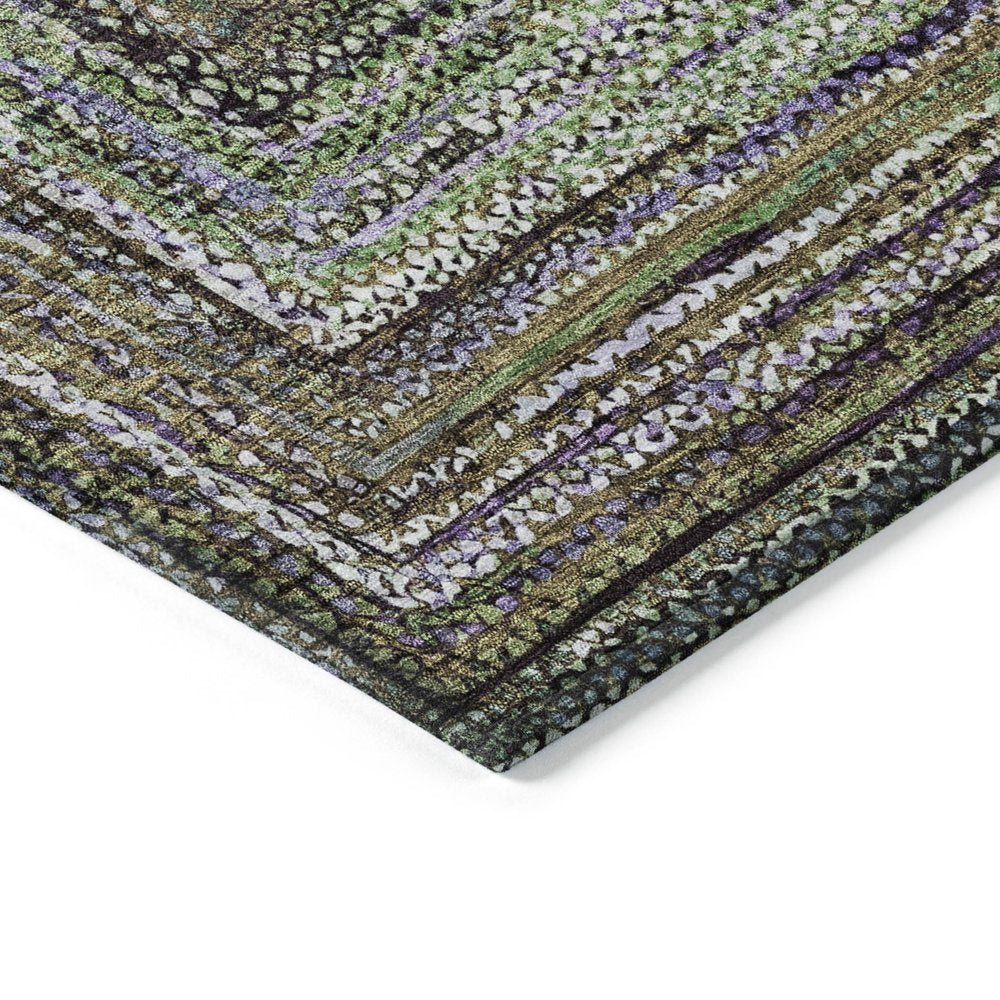 5' X 8' Olive Green Lavender And Fern Green Geometric Washable Indoor Outdoor Area Rug HomeRoots