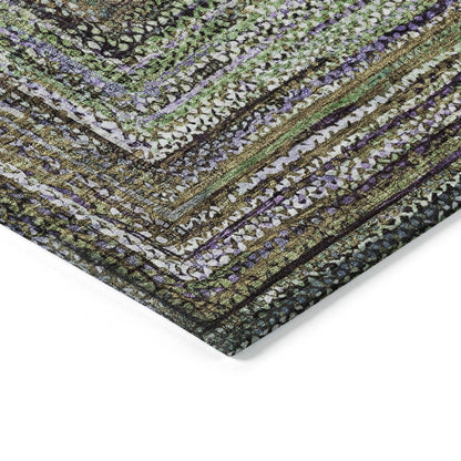 5' X 8' Olive Green Lavender And Fern Green Geometric Washable Indoor Outdoor Area Rug HomeRoots