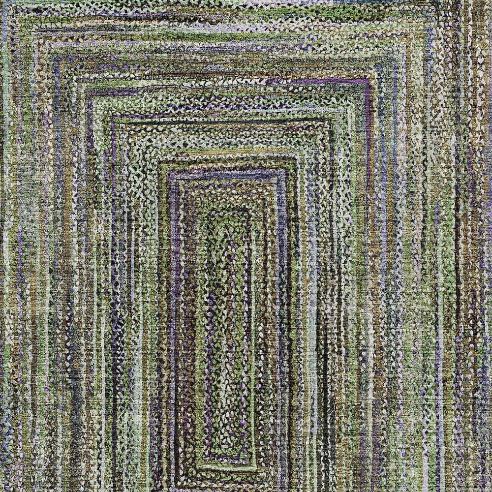 5' X 8' Olive Green Lavender And Fern Green Geometric Washable Indoor Outdoor Area Rug HomeRoots