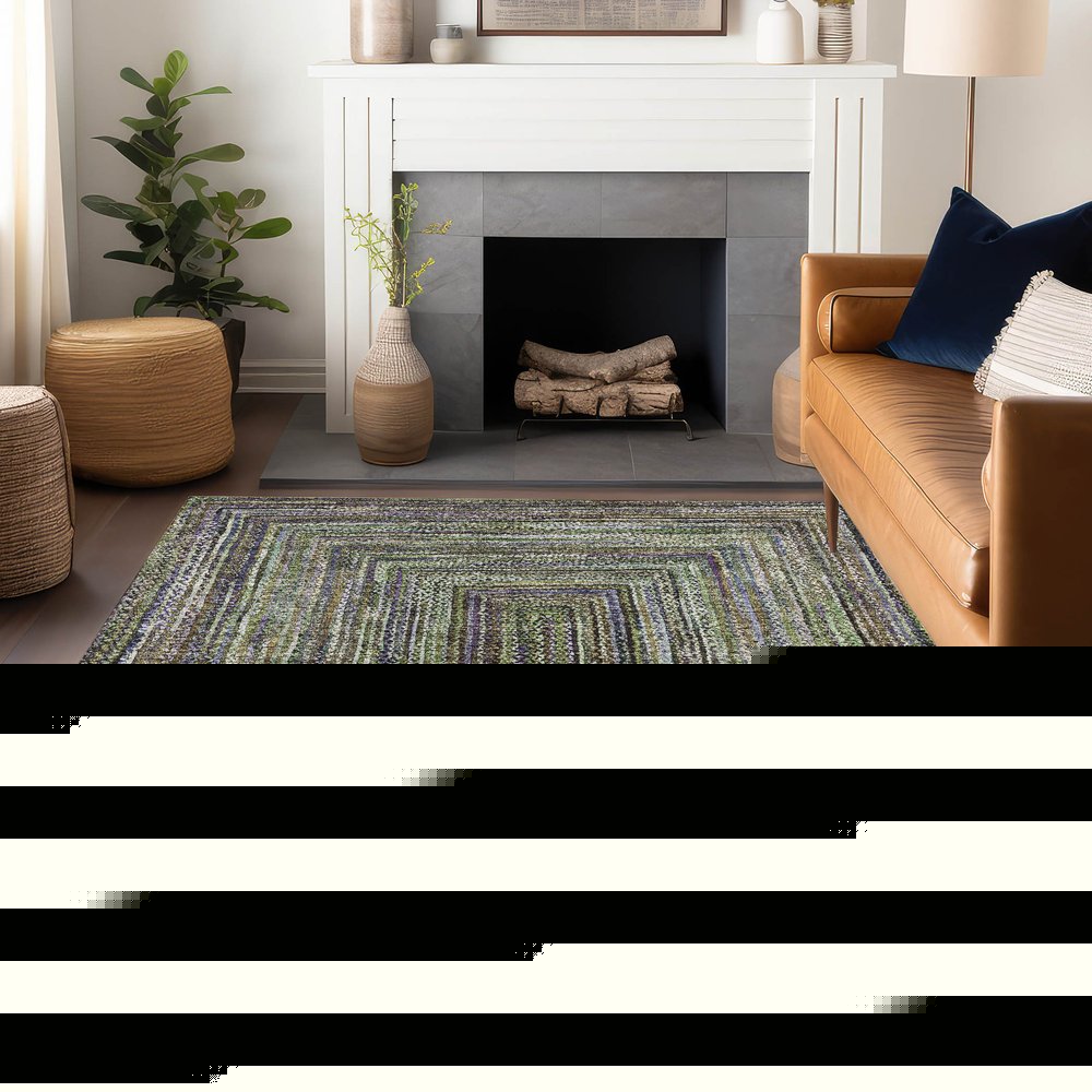 5' X 8' Olive Green Lavender And Fern Green Geometric Washable Indoor Outdoor Area Rug HomeRoots