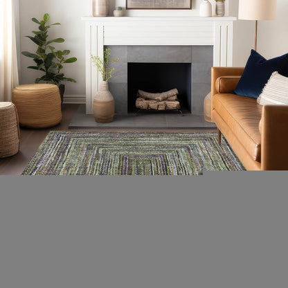 5' X 8' Olive Green Lavender And Fern Green Geometric Washable Indoor Outdoor Area Rug HomeRoots