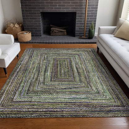 5' X 8' Olive Green Lavender And Fern Green Geometric Washable Indoor Outdoor Area Rug HomeRoots