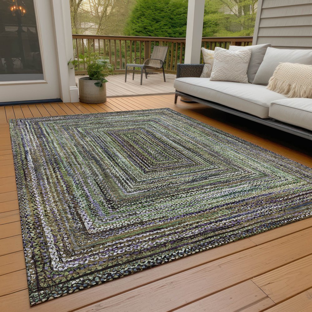 5' X 8' Olive Green Lavender And Fern Green Geometric Washable Indoor Outdoor Area Rug — view 8