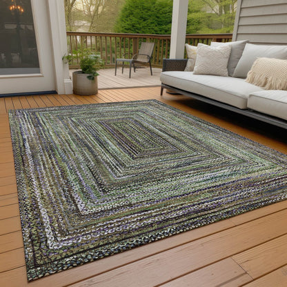 5' X 8' Olive Green Lavender And Fern Green Geometric Washable Indoor Outdoor Area Rug HomeRoots