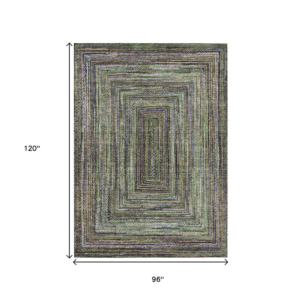 8' X 10' Olive Green Lavender And Fern Green Geometric Washable Indoor Outdoor Area Rug — view 6