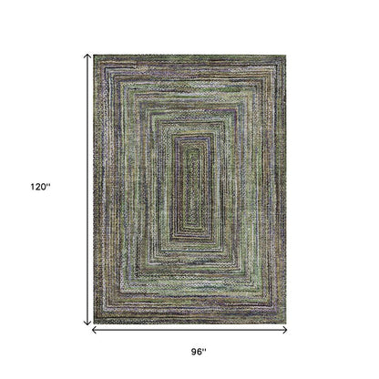 8' X 10' Olive Green Lavender And Fern Green Geometric Washable Indoor Outdoor Area Rug