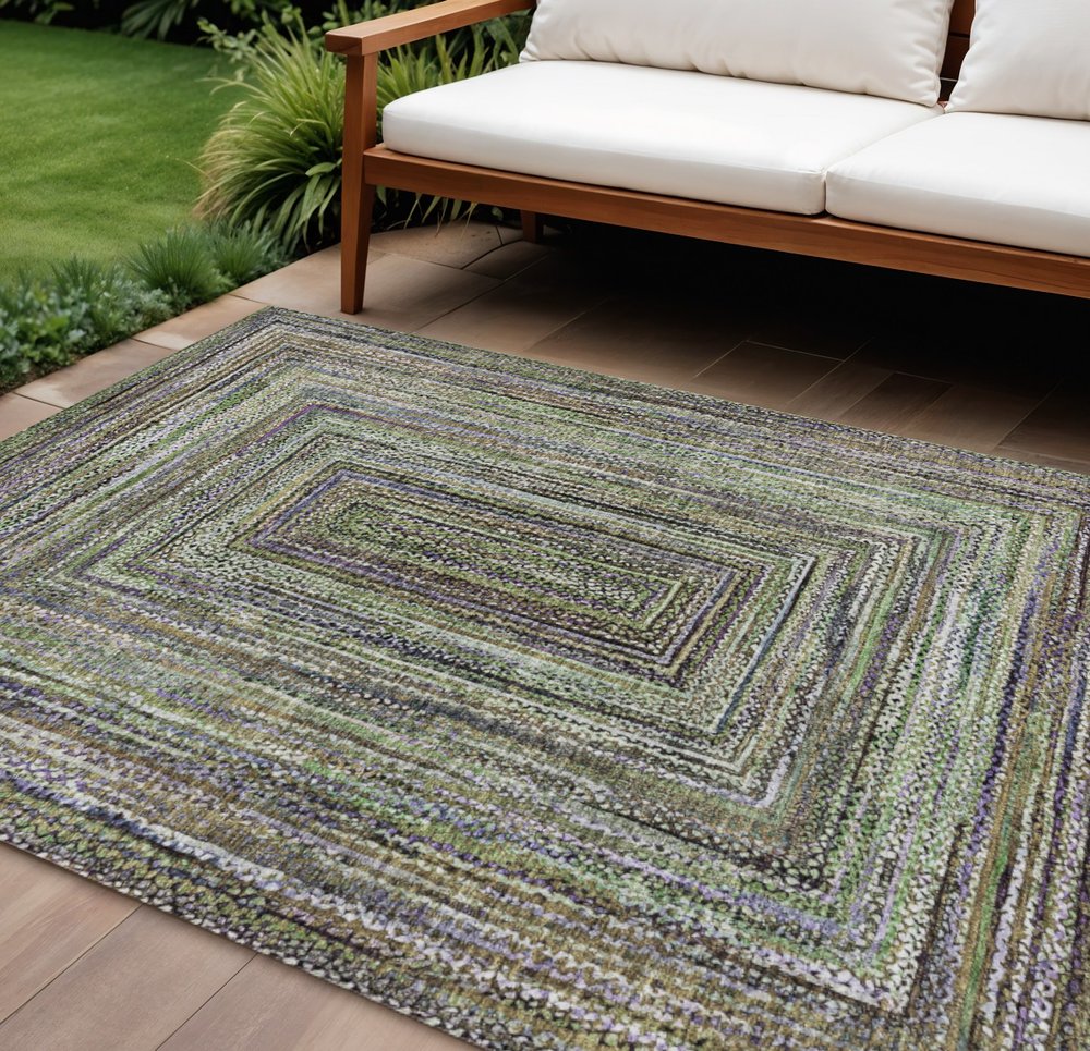 8' X 10' Olive Green Lavender And Fern Green Geometric Washable Indoor Outdoor Area Rug — view 7