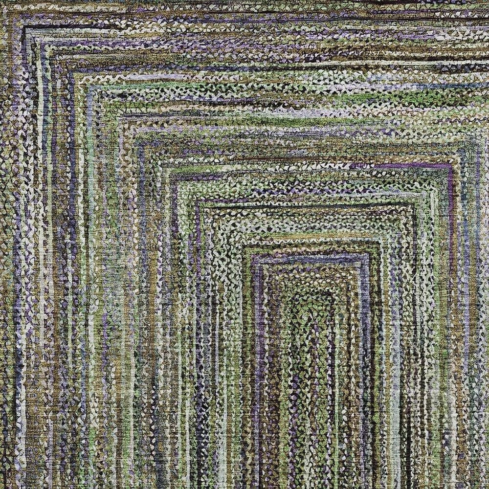 8' X 10' Olive Green Lavender And Fern Green Geometric Washable Indoor Outdoor Area Rug — view 9