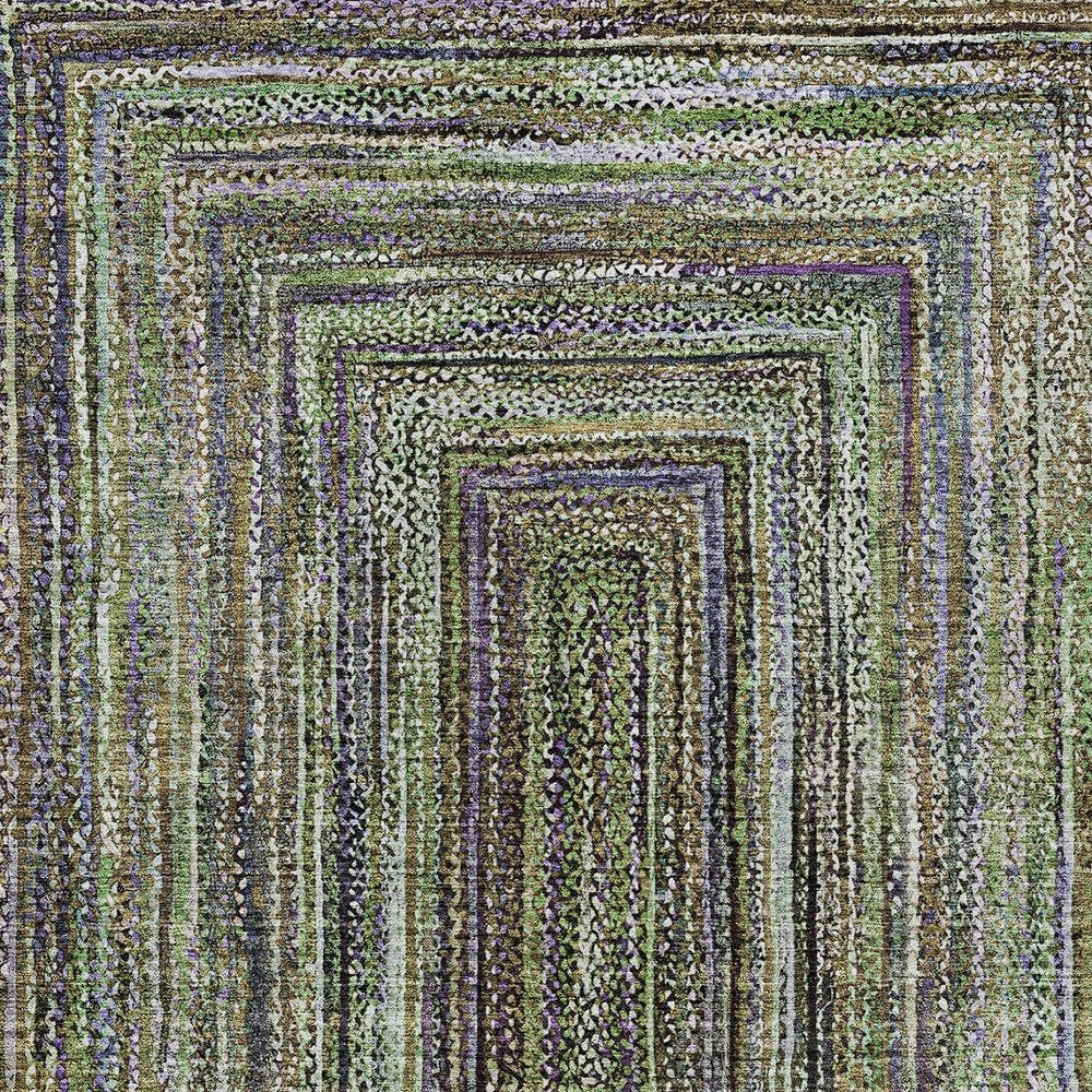 8' X 10' Olive Green Lavender And Fern Green Geometric Washable Indoor Outdoor Area Rug — view 4