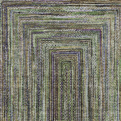 8' X 10' Olive Green Lavender And Fern Green Geometric Washable Indoor Outdoor Area Rug