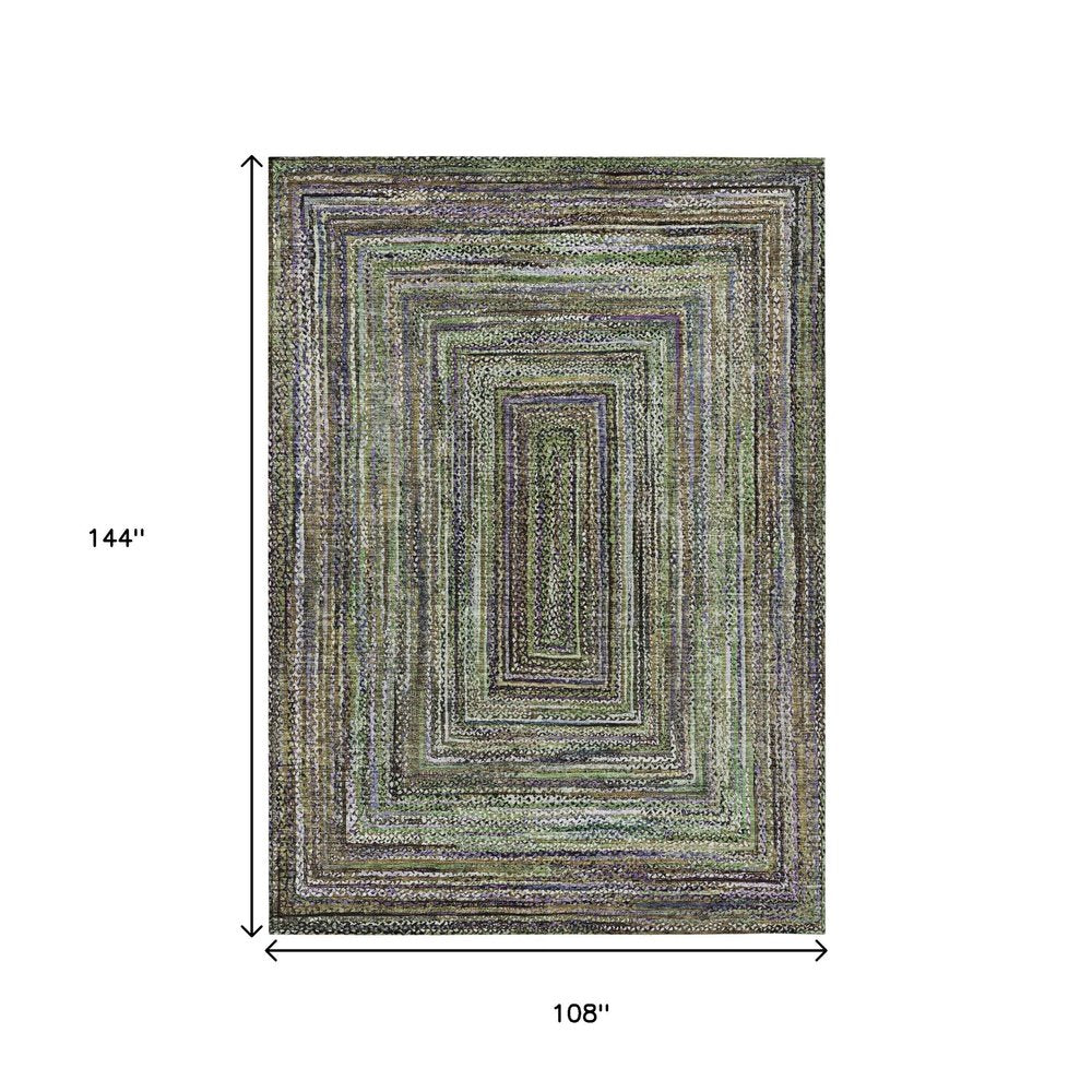 9' X 12' Olive Green Lavender And Fern Green Geometric Washable Indoor Outdoor Area Rug — view 6