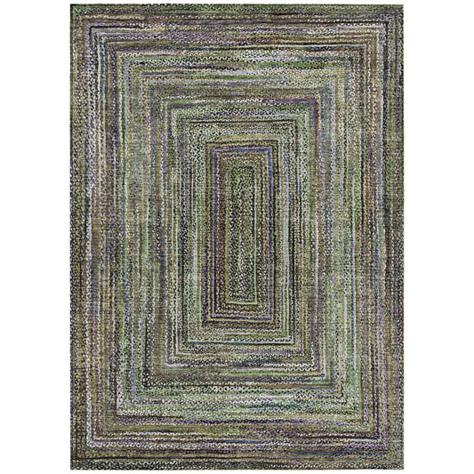 9' X 12' Olive Green Lavender And Fern Green Geometric Washable Indoor Outdoor Area Rug