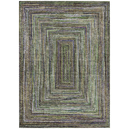 9' X 12' Olive Green Lavender And Fern Green Geometric Washable Indoor Outdoor Area Rug