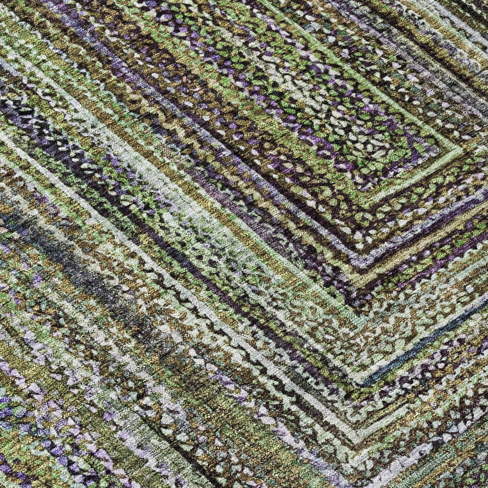 9' X 12' Olive Green Lavender And Fern Green Geometric Washable Indoor Outdoor Area Rug
