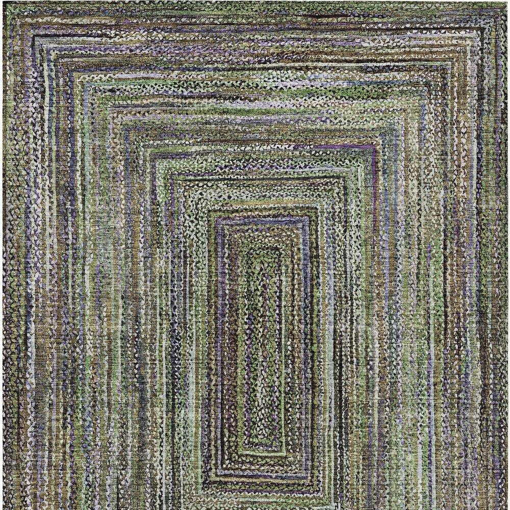 10' X 14' Olive Green Lavender And Fern Green Geometric Washable Indoor Outdoor Area Rug — view 5