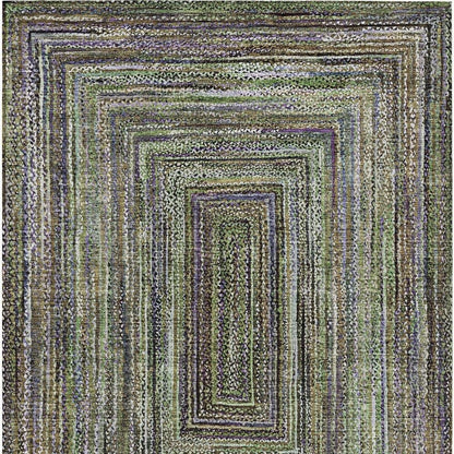 10' X 14' Olive Green Lavender And Fern Green Geometric Washable Indoor Outdoor Area Rug