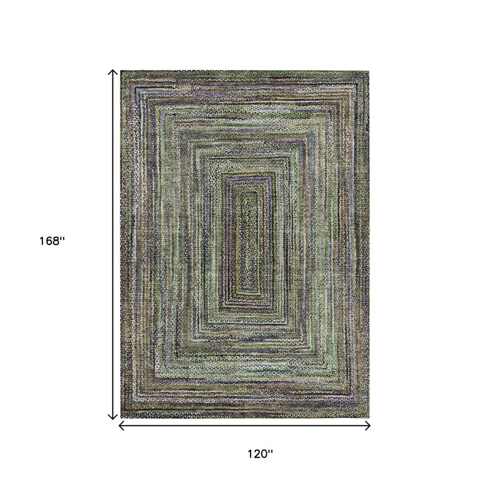 10' X 14' Olive Green Lavender And Fern Green Geometric Washable Indoor Outdoor Area Rug — view 6