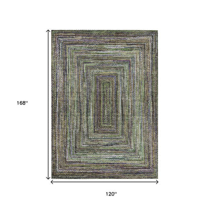 10' X 14' Olive Green Lavender And Fern Green Geometric Washable Indoor Outdoor Area Rug HomeRoots