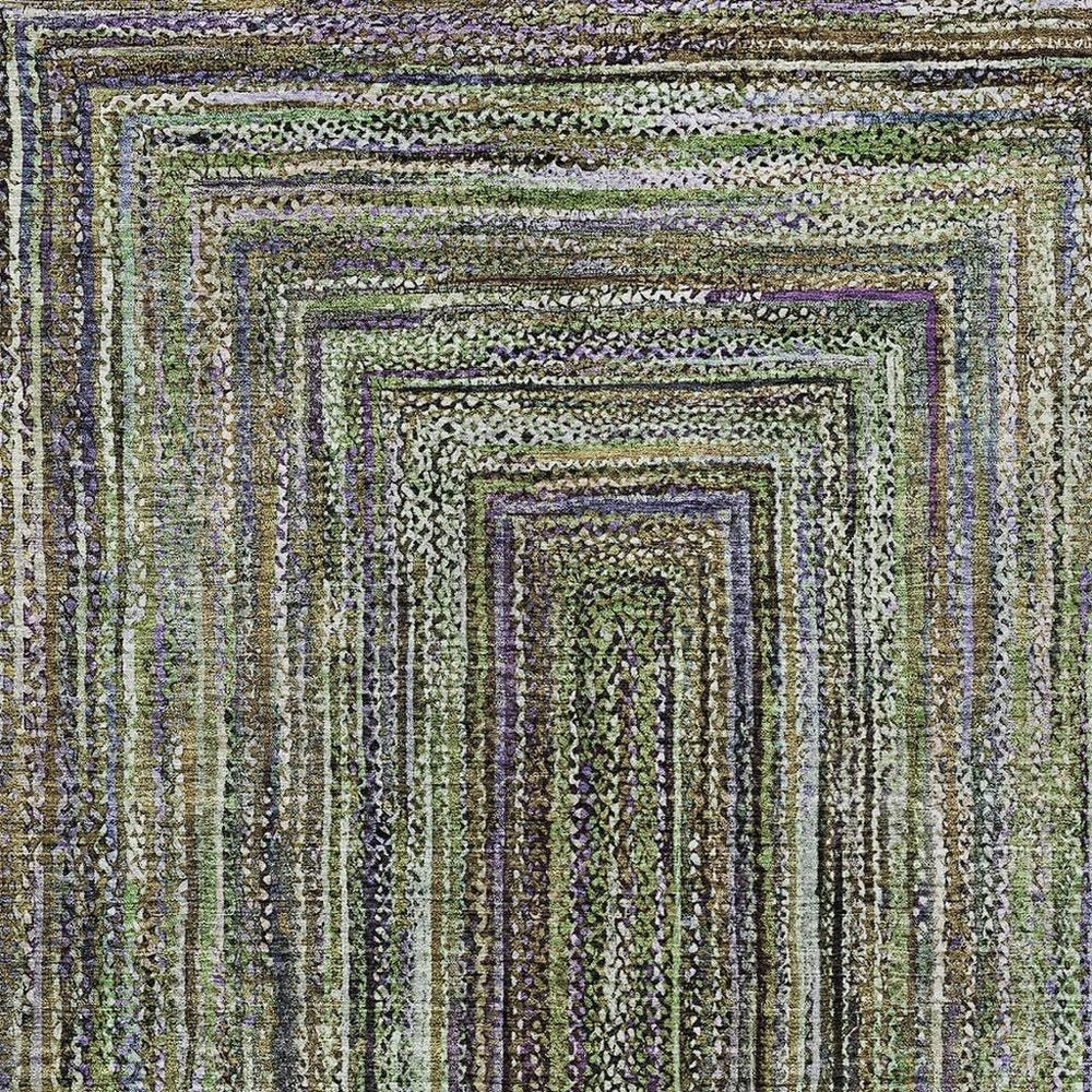 10' X 14' Olive Green Lavender And Fern Green Geometric Washable Indoor Outdoor Area Rug HomeRoots