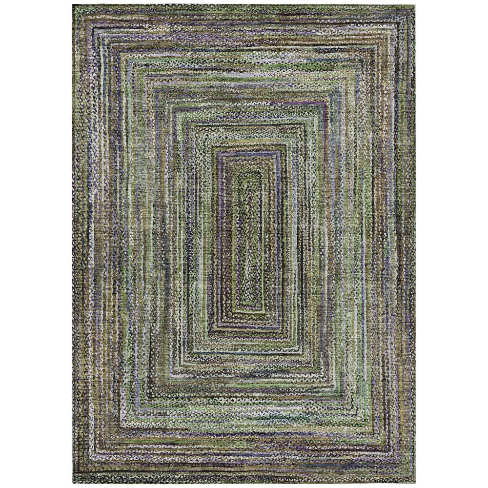 10' X 14' Olive Green Lavender And Fern Green Geometric Washable Indoor Outdoor Area Rug
