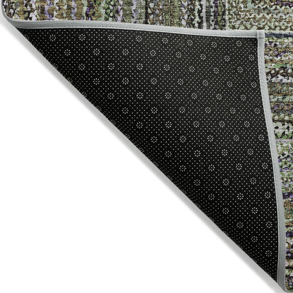 10' X 14' Olive Green Lavender And Fern Green Geometric Washable Indoor Outdoor Area Rug