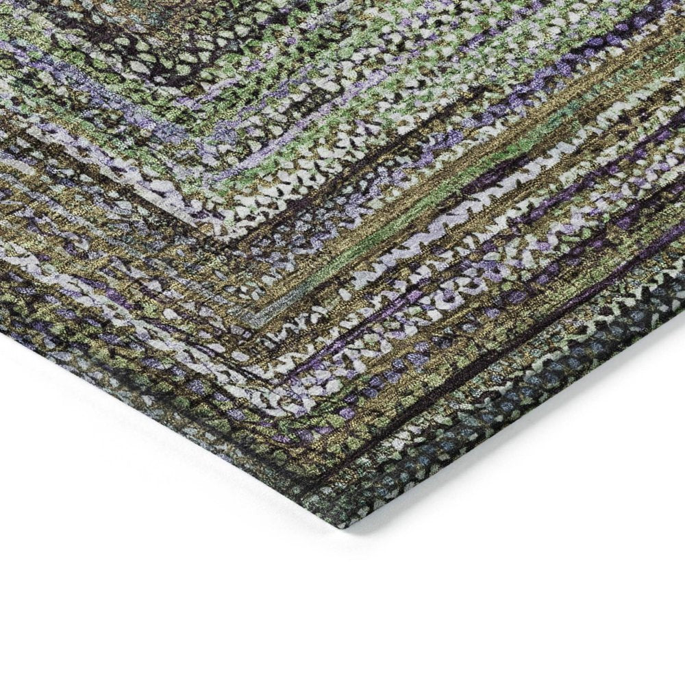 10' X 14' Olive Green Lavender And Fern Green Geometric Washable Indoor Outdoor Area Rug — view 2