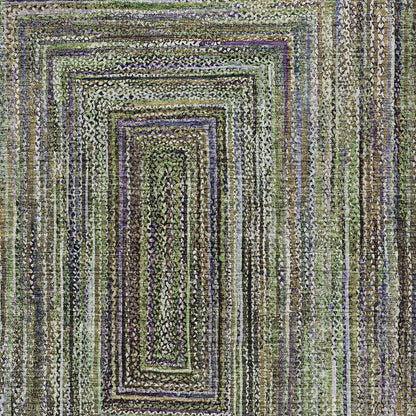10' X 14' Olive Green Lavender And Fern Green Geometric Washable Indoor Outdoor Area Rug