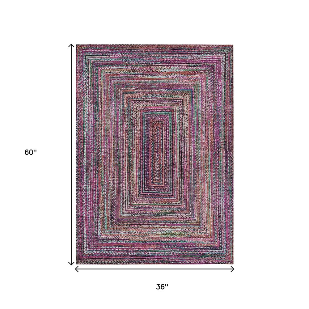 3' X 5' Pink Mauve And Teal Blue Geometric Washable Indoor Outdoor Area Rug HomeRoots