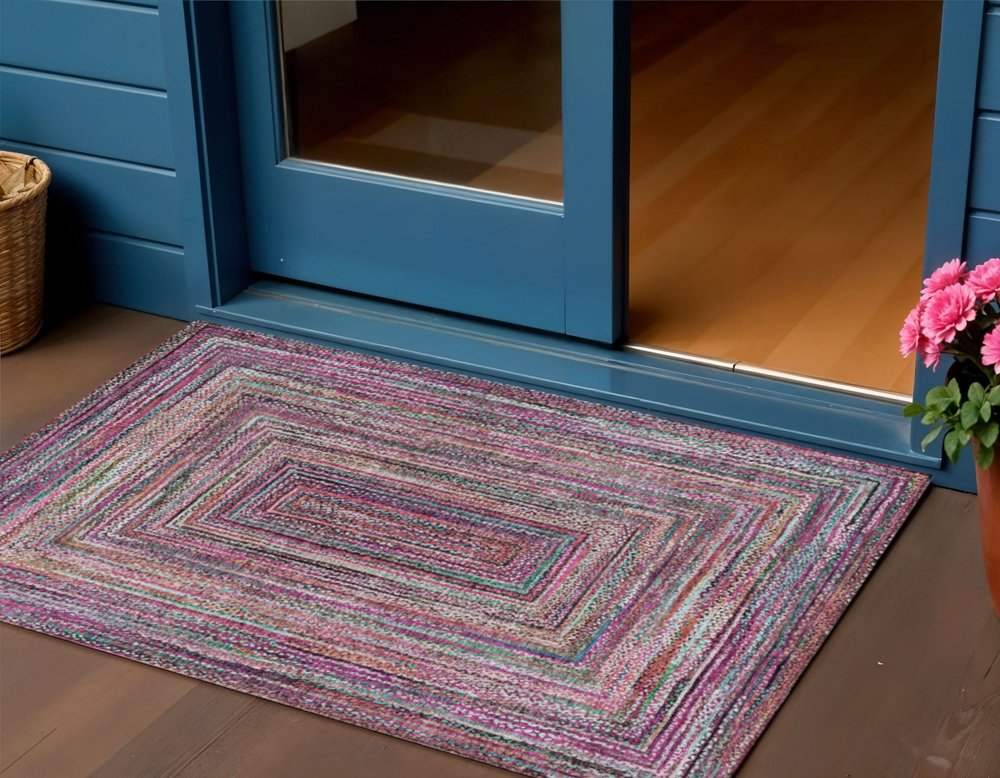 3' X 5' Pink Mauve And Teal Blue Geometric Washable Indoor Outdoor Area Rug HomeRoots