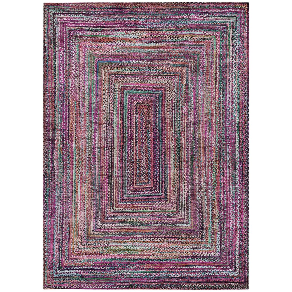5' X 8' Pink Mauve And Teal Blue Geometric Washable Indoor Outdoor Area Rug — view 6
