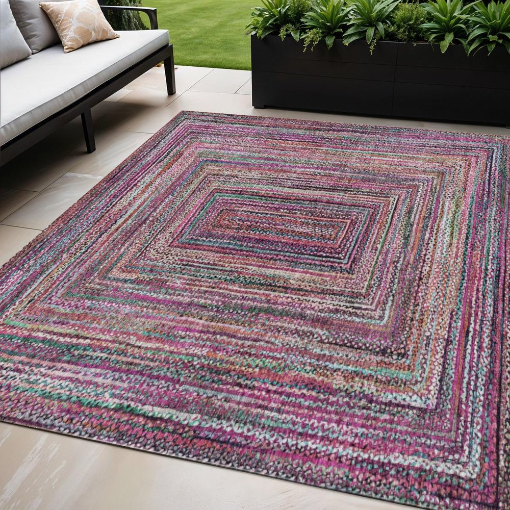 5' X 8' Pink Mauve And Teal Blue Geometric Washable Indoor Outdoor Area Rug HomeRoots