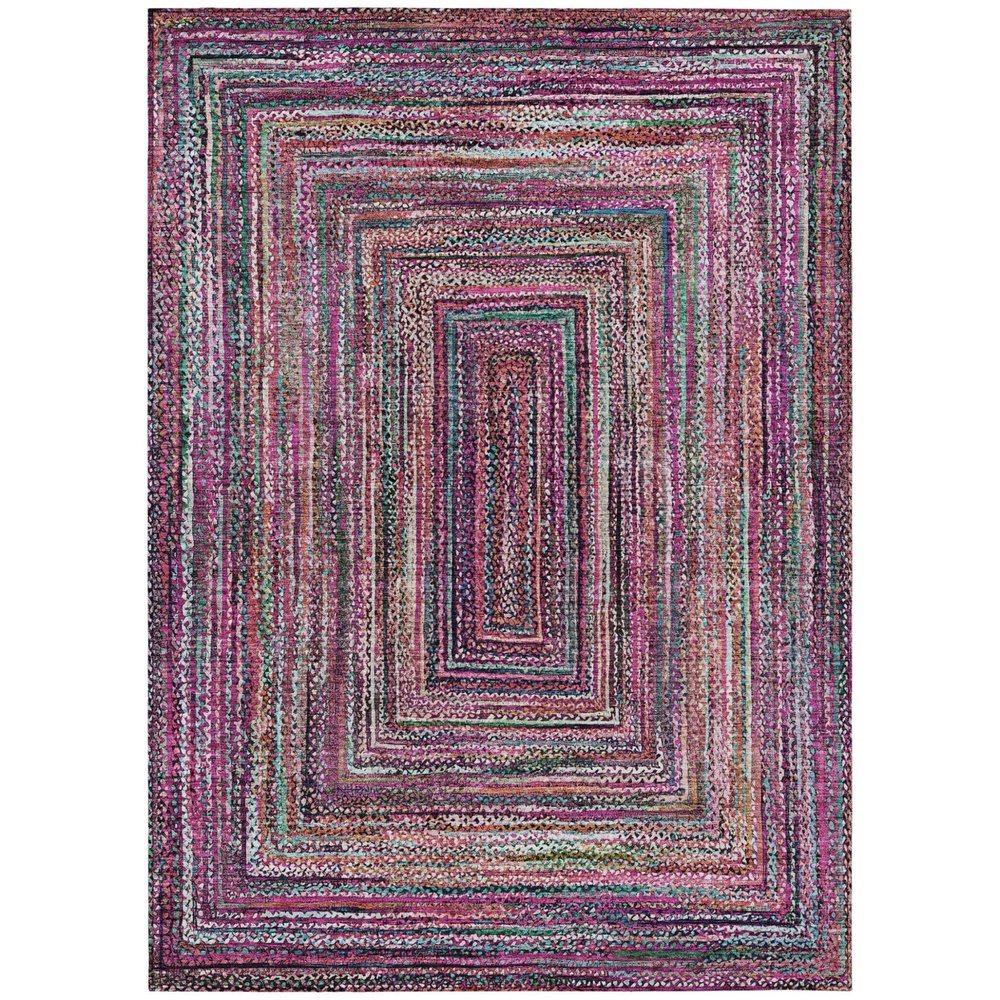 5' X 8' Pink Mauve And Teal Blue Geometric Washable Indoor Outdoor Area Rug — view 1