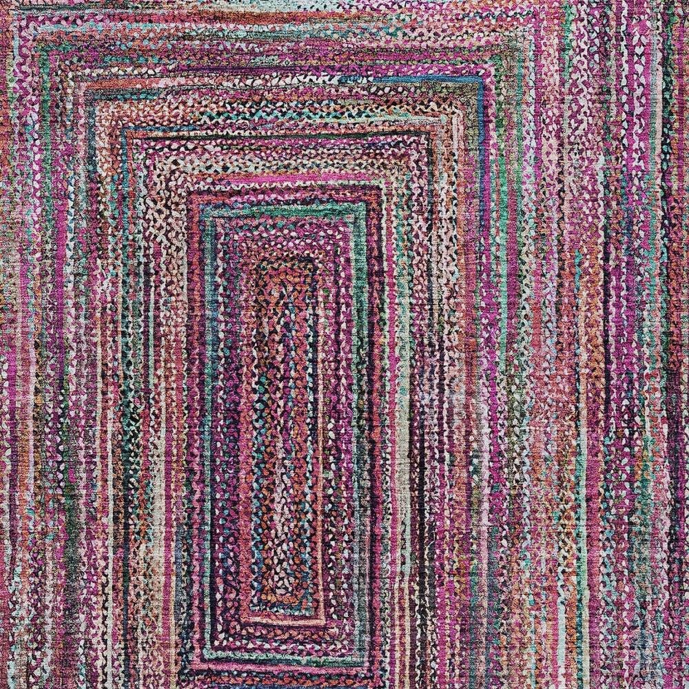 5' X 8' Pink Mauve And Teal Blue Geometric Washable Indoor Outdoor Area Rug — view 5