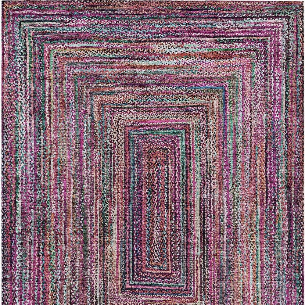 8' X 10' Pink Mauve And Teal Blue Geometric Washable Indoor Outdoor Area Rug HomeRoots