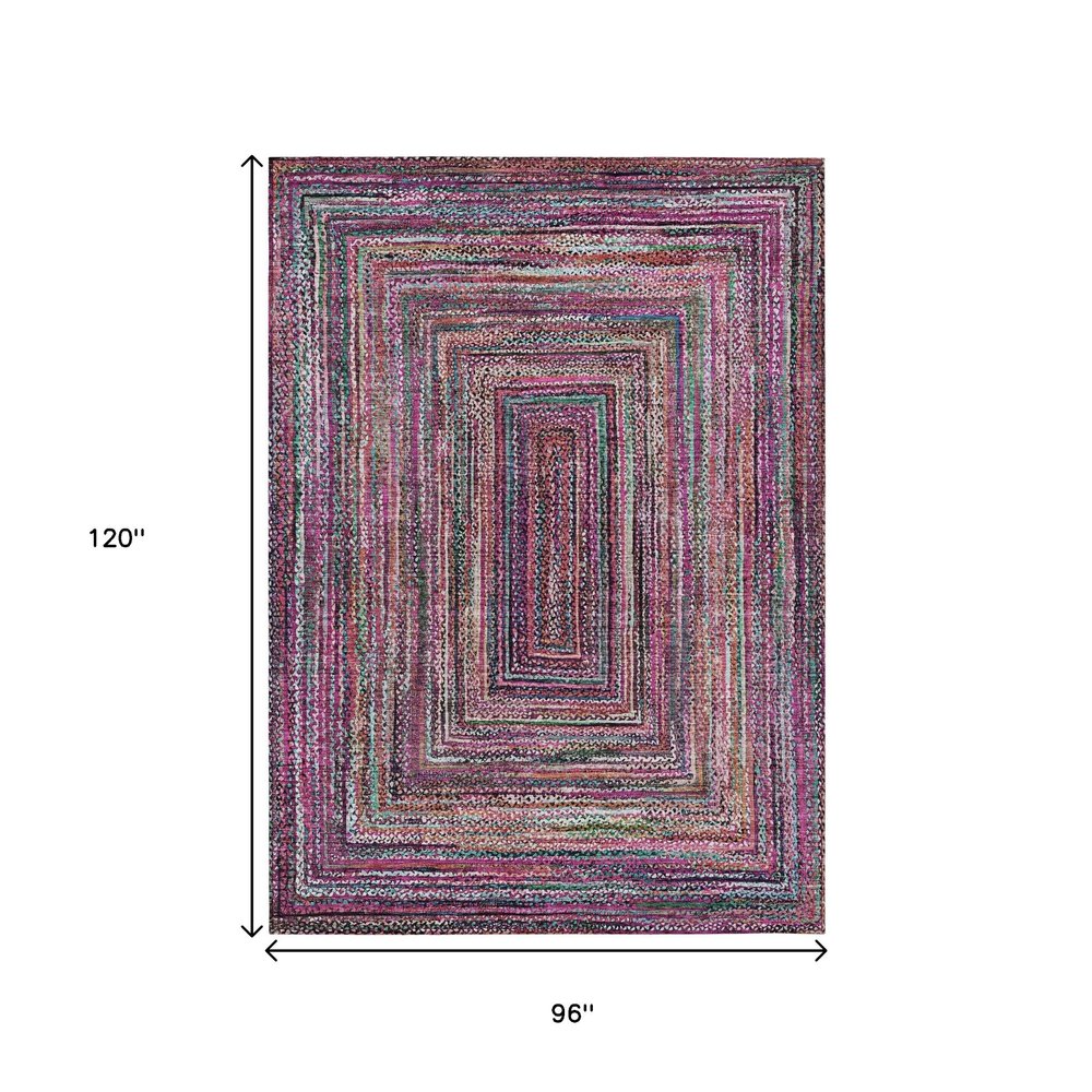 8' X 10' Pink Mauve And Teal Blue Geometric Washable Indoor Outdoor Area Rug — view 8