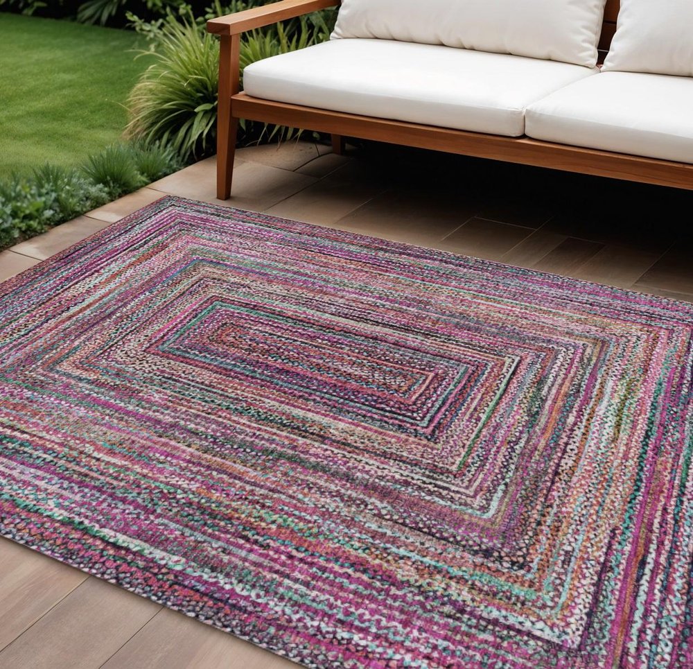 8' X 10' Pink Mauve And Teal Blue Geometric Washable Indoor Outdoor Area Rug — view 9