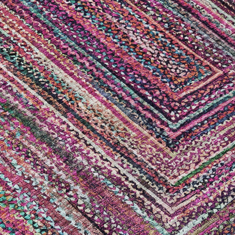 9' X 12' Pink Mauve And Teal Blue Geometric Washable Indoor Outdoor Area Rug HomeRoots