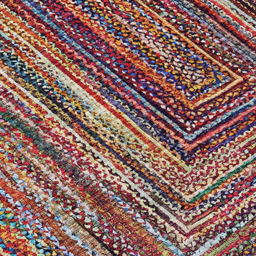 3' X 5' Rust Blue And Gold Geometric Washable Indoor Outdoor Area Rug HomeRoots