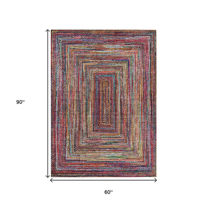 5' X 8' Rust Blue And Gold Geometric Washable Indoor Outdoor Area Rug HomeRoots