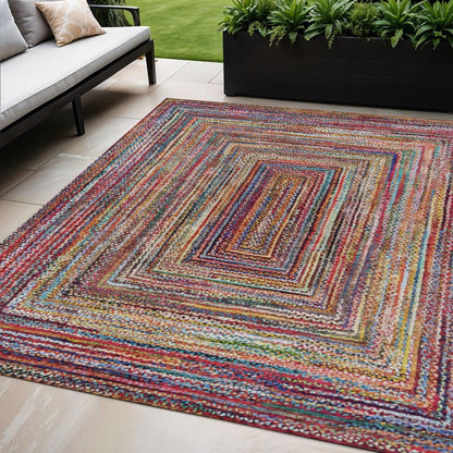 5' X 8' Rust Blue And Gold Geometric Washable Indoor Outdoor Area Rug HomeRoots