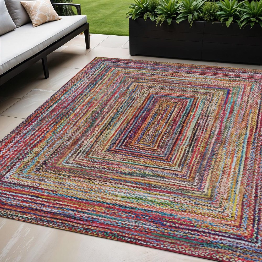 5' X 8' Rust Blue And Gold Geometric Washable Indoor Outdoor Area Rug — view 7