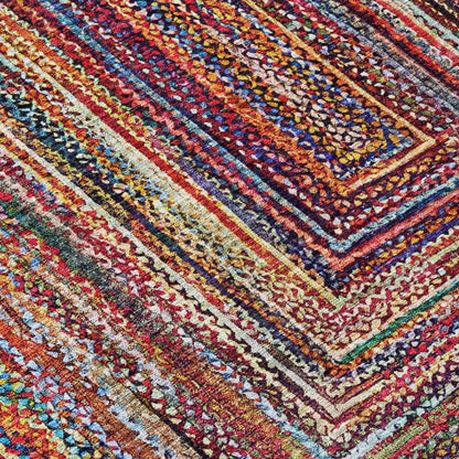 5' X 8' Rust Blue And Gold Geometric Washable Indoor Outdoor Area Rug