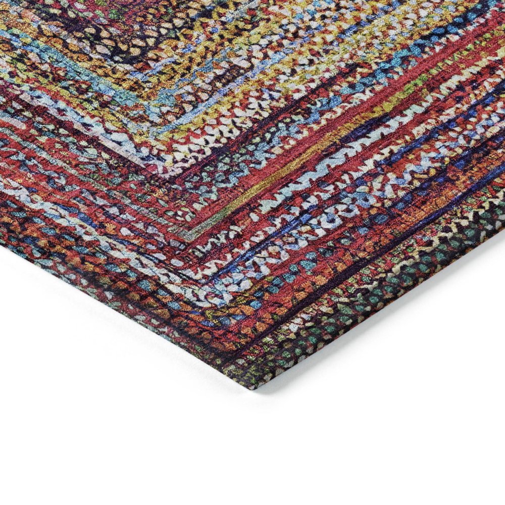 8' Rust Blue And Gold Round Geometric Washable Indoor Outdoor Area Rug HomeRoots