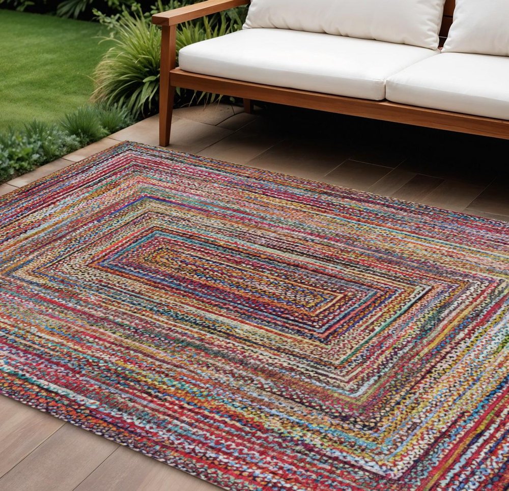 8' X 10' Rust Blue And Gold Geometric Washable Indoor Outdoor Area Rug — view 8