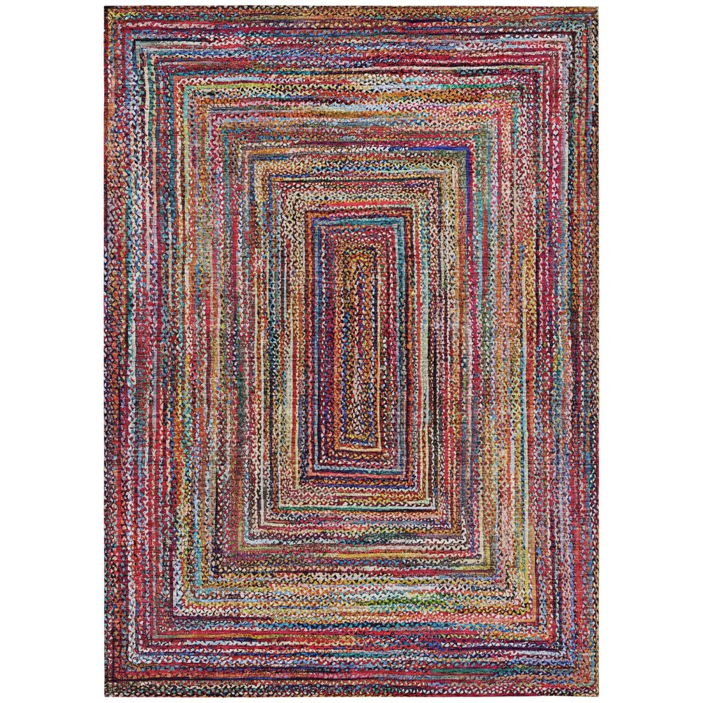 8' X 10' Rust Blue And Gold Geometric Washable Indoor Outdoor Area Rug — view 1