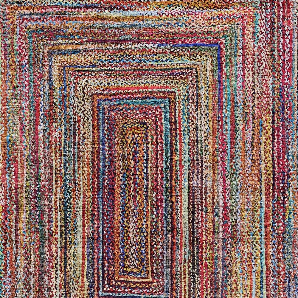 8' X 10' Rust Blue And Gold Geometric Washable Indoor Outdoor Area Rug HomeRoots
